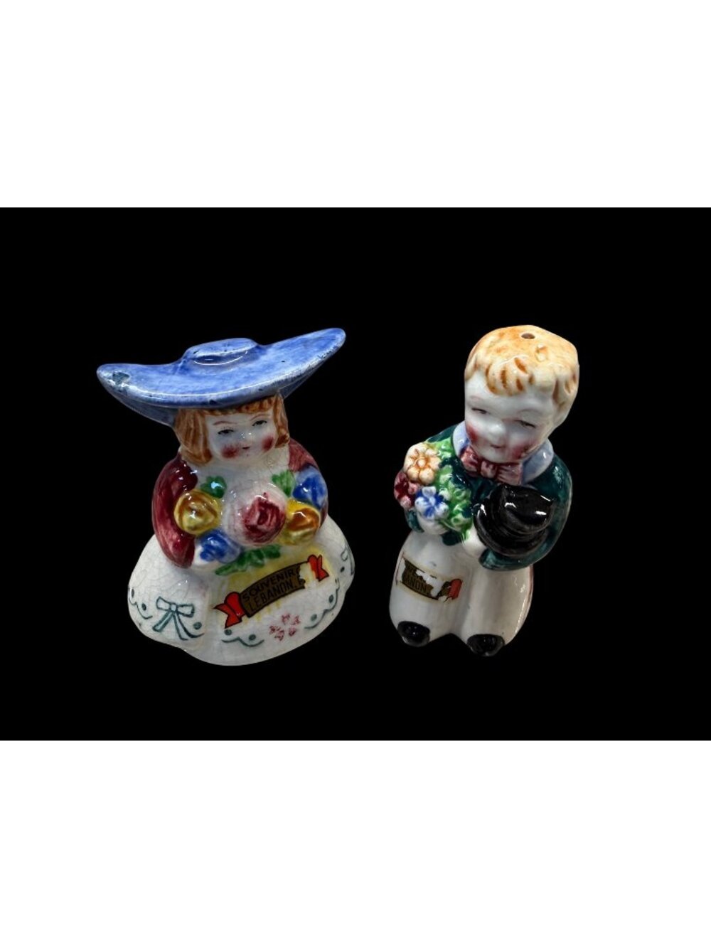 Vintage 1950s Dutch Boy Girl Souvenir Salt & Pepper Shakers Ceramic Japan kitsch
